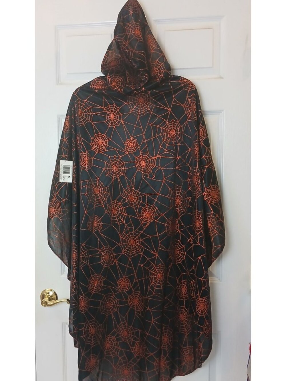VTG Black & Orange Hooded Spiderweb Halloween Cape Costume Adult One Size #1-8